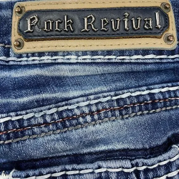 Rock Revival Linne Easy Crop Jeans 29x24 Distressed Stretch Denim EUC - Picture 8 of 14